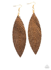 Feather Fantasy - Gold - Leather Feather - Earrings