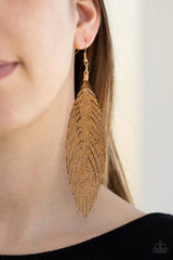 Feather Fantasy - Gold - Leather Feather - Earrings