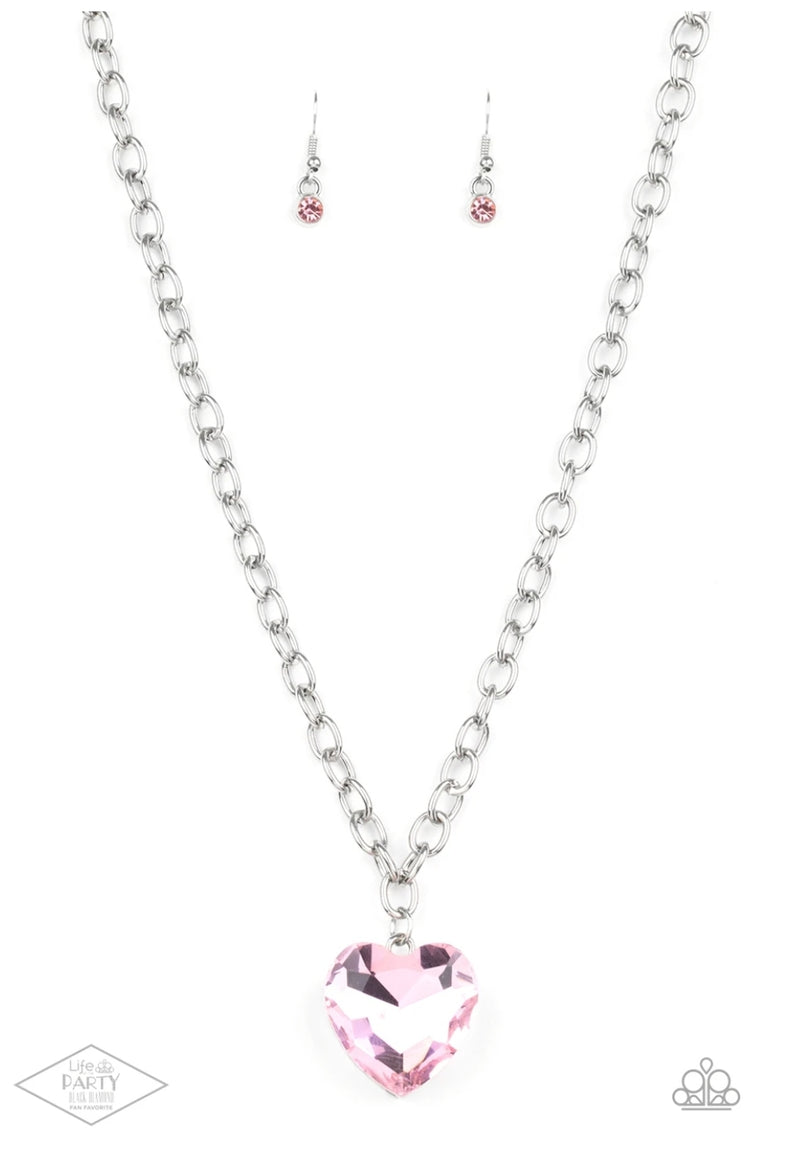 Flirtatiously Flashy - Pink Heart Necklace